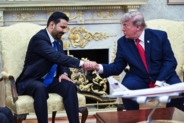 July 14, 2026, Washington, District Of Columbia, USA: United States President Donald J Trump (R) shakes hands with Iraqi Prime Minister Ali al-Zaidi (L) during their meeting in the Oval Office of the White House in Washington, DC, USA, 14 July 2026. This is Ali al-Zaidi™s first foreign trip since he took office in May 2026 Washington USA  - ZUMAs152 20260714_faa_s152_061 Copyright: xGraemexSloanx-xPoolxviaxCNPx