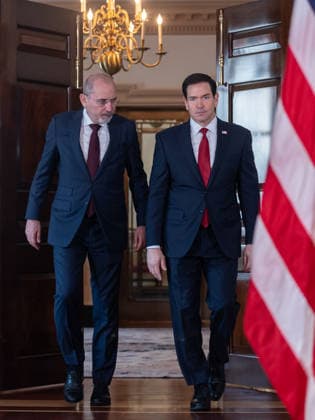 Marco Rubio meets Jordanian FM Safadi at State Department in Washington DC WASHINGTON DC, UNITED STATES - JULY 14: U.S. Secretary of State Marco Rubio (R) greets Jordanian Deputy Prime Minister and Foreign Minister Ayman Safadi (L) ahead of their bilateral meeting at the U.S. State Department in Washington, D.C., United States, on July 14, 2026. Mehmet Eser Anadolu Washington DC United States. Editorial use only. Please get in touch for any other usage.  Copyright: x2026xAnadoluxMehmetxEserx