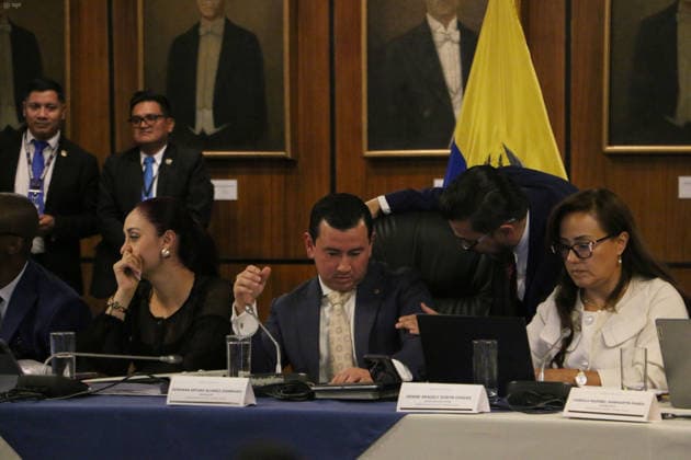 Quito, Tuesday, July 14, 2026: Meeting of the Oversight Committee to present evidence for the impeachment trial of former Minister Inés Manzano, who appeared remotely, in the Transito Amaguana Room. Photos: API, Rolando Enriquez, Quito, Pichincha, Ecuador, 20260714 233431 6a56cb674324f 1002132383 Copyright: xROLANDOxENRIQUEZx