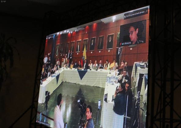 Quito, Tuesday, July 14, 2026: Meeting of the Oversight Committee to present evidence for the impeachment trial of former Minister Inés Manzano, who appeared remotely, in the Transito Amaguana Room. Photos: API, Rolando Enriquez, Quito, Pichincha, Ecuador, 20260714 233435 6a56cbca4db7b 1002132379 Copyright: xROLANDOxENRIQUEZx