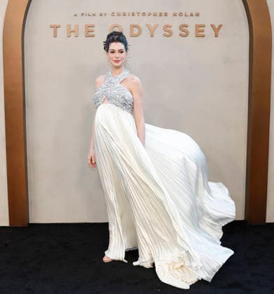 Anne Hathaway arrives on the red carpet when Universal Pictures and Syncopy present the New York Premiere of The Odyssey at AMC Lincoln Square Theater on Tuesday, July 14, 2026 in New York City.  NYP20260714260 JOHNxANGELILLO