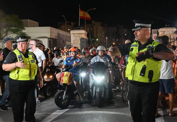 (260715) -- GIBRALTAR, July 15, 2026 -- Gibraltar s police officers maintain order for motorcyclists from Spain at the land border port between Gibraltar and Spain on July 15, 2026. The European Union (EU) and Britain on Tuesday formally signed an agreement in respect of Gibraltar in Brussels, removing routine checks at the land border between Gibraltar and Spain. Under the agreement, the movement of goods and workers between Gibraltar and Spain will be significantly facilitated, boosting economic links between Gibraltar and the EU. ) SPAIN-GIBRALTAR-LAND BORDER-ROUTINE CHECKS-REMOVING ChengxMin 