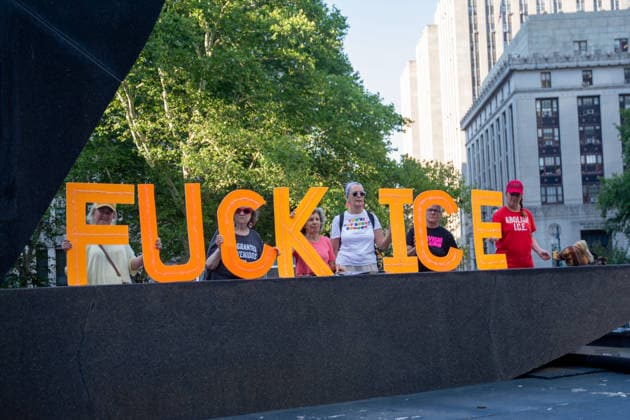 July 14, 2026, New York, New York, USA: New Yorkers took to the street to protest the killing of two men by ICE. Lorenzo Salgado Araujo was killed in Houston and Joan Guerrero in Maine last week. They gathered in Foley Square in downtown Manhattan part of a nationwide day of action over the recent killings. New York USA  - ZUMAa251 20260714_znp_a251_006 Copyright: xDianaxApfelbacherx