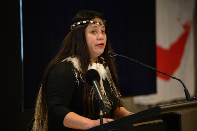 RAPA NUI ANCESTORS RETURN, Vaitiare Pakarati, Rapa Nui artist and delegation member speaks during a ceremony for the formal return of 17 Rapa Nui ancestors and a sample of human hair to Te Mau Hatu o Rapa Nui (Easter Island) representatives at the Australian Museum, in Sydney, Wednesday, July 15, 2026. ( NO ARCHIVING SYDNEY NEW SOUTH WALES AUSTRALIA  Copyright: xDANxHIMBRECHTSx 20260715137911948915