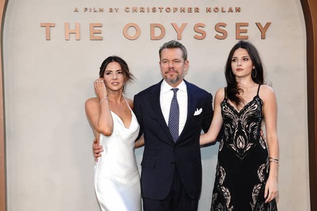 Luciana Barroso, Matt Damon, Isabella Damon at arrivals for THE ODYSSEY Premiere, AMC Lincoln Square 13, New York, NY, July 14, 2026. Photo By: Kristin Callahan Everett Collection THE ODYSSEY Premiere PUBLICATIONXNOTxINxCANxCHNxFRAxITAxJPNxNORxPOLxRUSxESPxUKxUSA