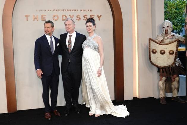 Matt Damon, Christopher Nolan, Anne Hathaway at arrivals for THE ODYSSEY Premiere, AMC Lincoln Square 13, New York, NY, July 14, 2026. Photo By: Kristin Callahan Everett Collection THE ODYSSEY Premiere PUBLICATIONXNOTxINxCANxCHNxFRAxITAxJPNxNORxPOLxRUSxESPxUKxUSA