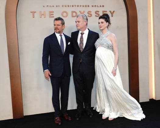 Matt Damon, Christopher Nolan, Anne Hathaway at arrivals for THE ODYSSEY Premiere, AMC Lincoln Square 13, New York, NY, July 14, 2026. Photo By: Kristin Callahan Everett Collection THE ODYSSEY Premiere PUBLICATIONXNOTxINxCANxCHNxFRAxITAxJPNxNORxPOLxRUSxESPxUKxUSA