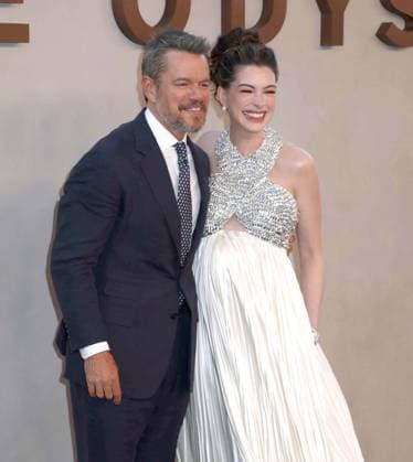 July 14, 2026, New York, New York, USA: Actors MATT DAMON and ANNE HATHAWAY seen during the red carpet arrivals for the New York premiere of The Odyssey held at AMC Lincoln Square. New York USA  - ZUMAk03_ 20260714_zaf_k03_155 Copyright: xNancyxKaszermanx