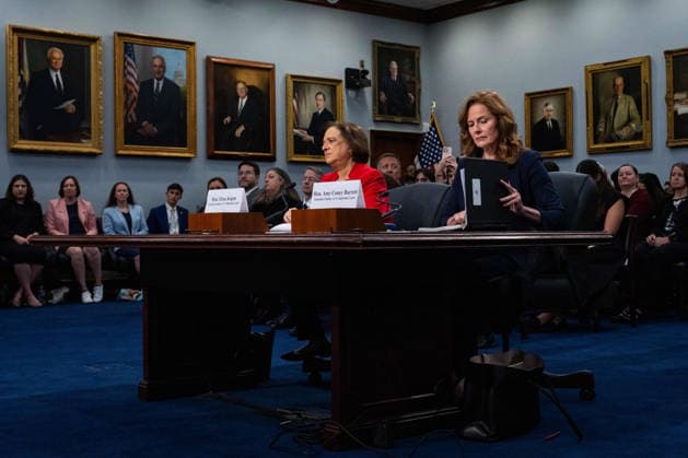 Justices Kagan and Coney Barrett Testify on US Supreme Court FY 2027 Budget Associate Justice of the Supreme Court Elena Kagan and Associate Justice of the Supreme Court Amy Coney Barrett take their seats to testify before the US House Committee on Appropriations in Washington, DC, USA, on Tuesday, July 14, 2026. Photo by Emily Alff CNP ABACAPRESS.COM Washington District of Columbia United States  Copyright: xCNP ABACAx
