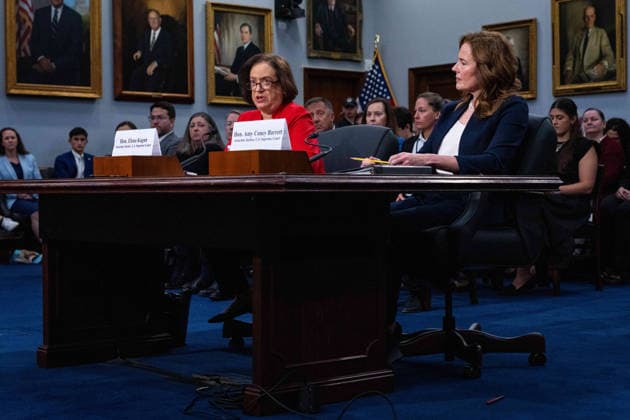 July 14, 2026, Washington, District Of Columbia, USA: Associate Justice of the Supreme Court Elena Kagan and Associate Justice of the Supreme Court Amy Coney Barrett testify before the US House Committee on Appropriations in Washington, DC, USA, on Tuesday, July 14, 2026 Washington USA  - ZUMAs152 20260714_faa_s152_107 Copyright: xEmilyxAlffx