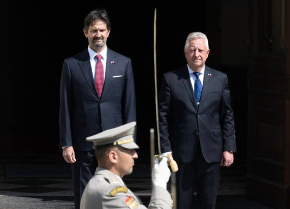 From right Czech Defence Minister Jaromir Zuna (SPD) meets Slovak Defence Minister Robert Kalinak in Prague, Czech Republic, July 15. 2026. (CTKxPhoto MichaelaxRihova) CTKPhotoP2026071502448  CTKPhotoP2026071502448