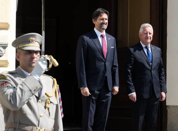 From right Czech Defence Minister Jaromir Zuna (SPD) meets Slovak Defence Minister Robert Kalinak in Prague, Czech Republic, July 15. 2026. (CTKxPhoto MichaelaxRihova) CTKPhotoP2026071502545  CTKPhotoP2026071502545