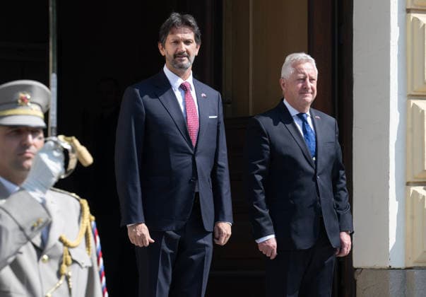 From right Czech Defence Minister Jaromir Zuna (SPD) meets Slovak Defence Minister Robert Kalinak in Prague, Czech Republic, July 15. 2026. (CTKxPhoto MichaelaxRihova) CTKPhotoP2026071502692  CTKPhotoP2026071502692