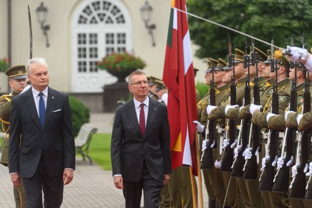 Gitanas Nauseda - Edgars Rinkvics meeting in Vilnius VILNIUS, LITHUANIA - JULY 15: Lithuanian President Gitanas Nauseda meets with Latvian President Edgars Rinkevics during his state visit to Vilnius, Lithuania on July 15, 2026. The leaders discussed regional security, defense cooperation, support for Ukraine, energy projects and the development of bilateral economic ties. Lithuania and Latvia signed a declaration confirming their strategic partnership and common priorities in security and other key areas. The visit marks the 35th anniversary of the restoration of diplomatic relations between the two Baltic states. Yauhen Yerchak Anadolu Vilnius Lithuania. Editorial use only. Please get in touch for any other usage.  Copyright: x2026xAnadoluxYauhenxYerchakx