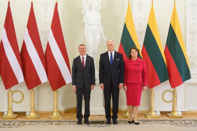 Gitanas Nauseda - Edgars Rinkvics meeting in Vilnius VILNIUS, LITHUANIA - JULY 15: Lithuanian President Gitanas Nauseda meets with Latvian President Edgars Rinkevics during his state visit to Vilnius, Lithuania on July 15, 2026. The leaders discussed regional security, defense cooperation, support for Ukraine, energy projects and the development of bilateral economic ties. Lithuania and Latvia signed a declaration confirming their strategic partnership and common priorities in security and other key areas. The visit marks the 35th anniversary of the restoration of diplomatic relations between the two Baltic states. Yauhen Yerchak Anadolu Vilnius Lithuania. Editorial use only. Please get in touch for any other usage.  Copyright: x2026xAnadoluxYauhenxYerchakx