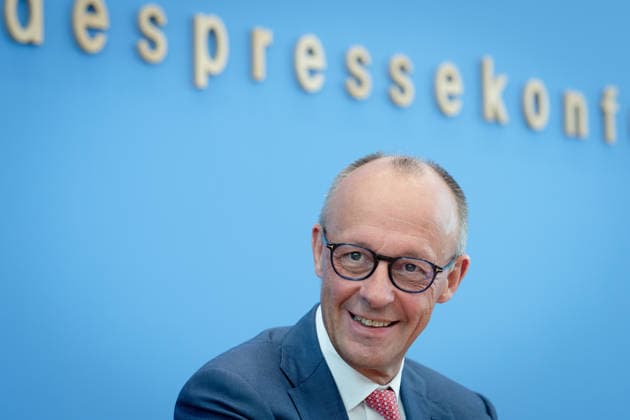 Sommerpressekonferenz, Bundeskanzler, Friedrich Merz Berlin, Bundespressekonferenz, BPK, Sommerpressekonferenz, Bundeskanzler, Friedrich Merz Berlin Berlin GER *** Summer Press Conference, Federal Chancellor, Friedrich Merz, Berlin, Federal Press Conference, BPK, Summer Press Conference, Federal Chancellor, Friedrich Merz, Berlin, Berlin, GER