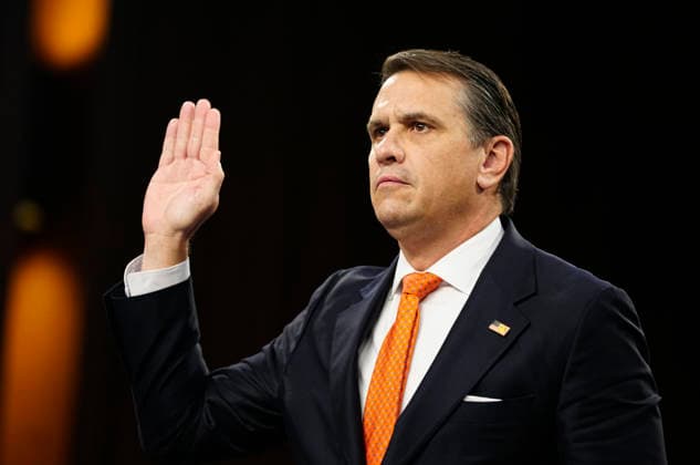 Acting Attorney General Todd Blanche is sworn in at the Senate Judiciary Committee hearing on his nomination to be attorney general at the U.S. Capitol in Washington, DC on Wednesday, July 15, 2026. Blanche has served as acting attorney general since April, when former Attorney General Pam Bondi was fired.  WAP20260715156 BONNIExCASH