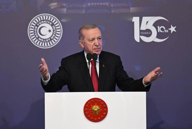 Turkish President Recep Tayyip Erdogan ANKARA, TURKIYE - JULY 15: Turkish President Recep Tayyip Erdogan delivers a speech during the July 15 Democracy and National Unity Day commemoration program at the Grand National Assembly of Turkiye in Ankara, Turkiye, on July 15, 2026. Rasit Aydogan Anadolu Ankara Turkey. Editorial use only. Please get in touch for any other usage.  Copyright: x2026xAnadoluxRasitxAydoganx