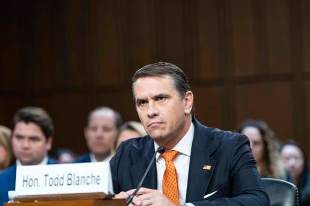 Todd Blanche testfys before the US Senate Committee on the Judiciary Todd Blanche acting Attorney General of the United States testfies before the US Senate Committee on the Judiciary to be the new Attorney General of the United States in Washington, DC, USA, on July 15th 2026. Photo by Andrew Thomas CNP ABACAPRESS.COM Washington District of Columbia United States  Copyright: xCNP ABACAx