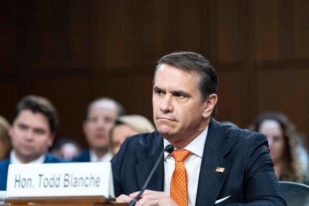 Todd Blanche testfys before the US Senate Committee on the Judiciary Todd Blanche acting Attorney General of the United States testfies before the US Senate Committee on the Judiciary to be the new Attorney General of the United States in Washington, DC, USA, on July 15th 2026. Photo by Andrew Thomas CNP ABACAPRESS.COM Washington District of Columbia United States  Copyright: xCNP ABACAx