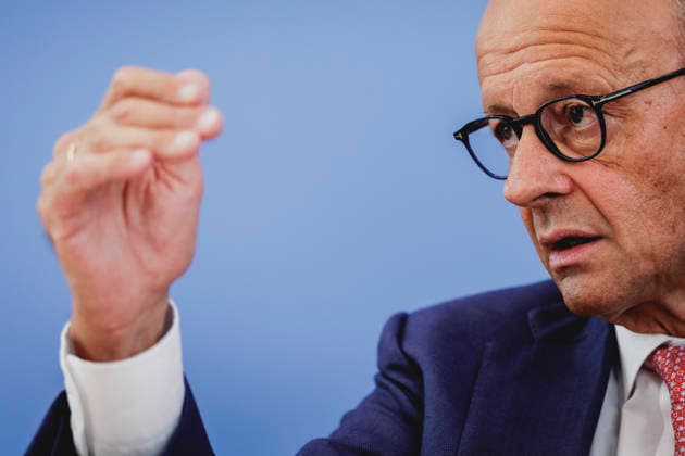 Friedrich Merz (CDU), Bundeskanzler, aufgenommen im Rahmen der Sommerpressekonferenz in der BPK in Berlin, 15.07.2026. Berlin Deutschland *** Friedrich Merz (CDU), Federal Chancellor, photographed during the summer press conference at the BPK in Berlin, July 15, 2026, Berlin, Germany Copyright: xFlorianxGaertnerx