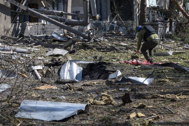 Russian guided bomb strike damages industrial zone in Kharkiv KHARKIV, UKRAINE - JULY 15: The aftermath of a strike by a Russian guided aerial bomb is seen in an industrial zone in Kharkiv, Ukraine, on July 15, 2026. The attack caused severe damage to industrial buildings housing woodworking, footwear and clothing manufacturing facilities, as well as other civilian enterprises. Seven vehicles parked near the impact site were also damaged. According to local authorities, eight civilians were injured in the strike. Men aged 44, 49, 50 and 57, along with women aged 31, 51 and 60, were hospitalized with injuries of varying severity. A 51-year-old man who suffered cuts from shattered glass received medical treatment at the scene. Serhii Masin  Copyright: x2026xAnadoluxSerhiixMasinx