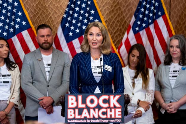 Laura Blume McGee, a survivor of convicted sex offender Jeffrey Epstein, speaks during a press conference with other survivors at the U.S. Capitol in Washington, DC on Wednesday, June 15, 2026. Epstein survivors and survivors family spoke against Todd Blanche s nomination to be U.S. Attorney General following his Senate Judiciary Committee nomination hearing.  WAP20260715508 BONNIExCASH