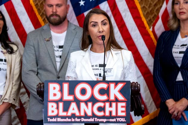 Marina Lacerda, a survivor of convicted sex offender Jeffrey Epstein, speaks during a press conference with other survivors at the U.S. Capitol in Washington, DC on Wednesday, June 15, 2026. Epstein survivors and survivors family spoke against Todd Blanche s nomination to be U.S. Attorney General following his Senate Judiciary Committee nomination hearing.  WAP20260715518 BONNIExCASH
