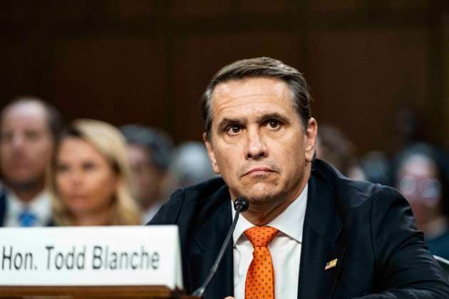Todd Blanche testfies before the US Senate Committee on the Judiciary Todd Blanche, acting Attorney General of the United States, testfies before the US Senate Committee on the Judiciary on his nomination to be the new Attorney General of the United States in Washington, DC, USA, on July 15th 2026. Photo by Andrew Thomas CNP ABACAPRESS.COM Washington District of Columbia United States  Copyright: xCNP ABACAx
