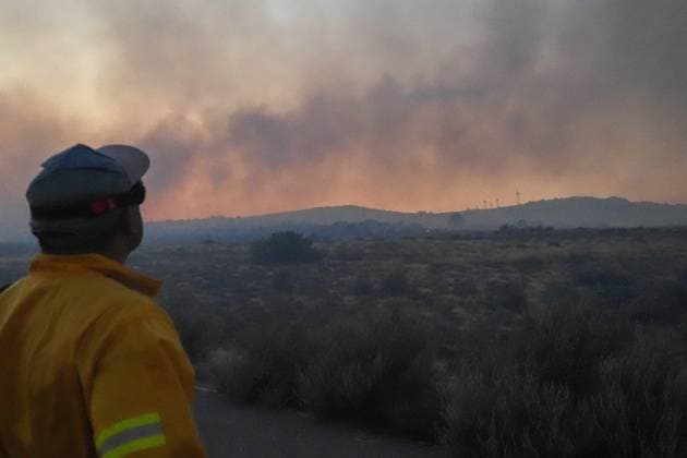 July 15, 2026, Boulevard, California, United States: Smoke and flame are seen along the road..The Thorn Fire burns near Buckthorn Trail and Clover Trail in the Boulevard Campo area of southeastern San Diego County on Wednesday, July 15, 2026. Fueled by hot, dry conditions, the wildfire spreads rapidly, prompts evacuation orders and warnings, temporarily closes portions of Interstate 8, and draws a large response from Cal Fire and local agencies. Firefighters on the ground, supported by air tankers and helicopters, work to slow the fire s advance and protect nearby homes and infrastructure as officials monitor changing fire conditions. Boulevard United States  - ZUMAs197 20260715_aaa_s197_324 Copyright: xWaixLeexMichaelxHox