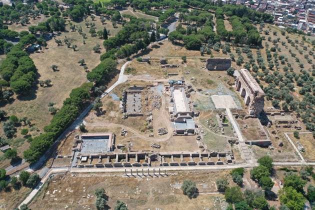 2,000-year-old Olympic pool unearthed in ancient city of Tralleis AYDIN, TURKIYE - JULY 16 : An aerial view of a swimming pool, considered to be one of the olympic pools of the era, has been unearthed during excavations carried out in the 2,000-year-old ancient city of Tralleis on July 16, 2026 in Aydin, Turkiye. Ferdi Uzun Anadolu Aydin Turkey. Editorial use only. Please get in touch for any other usage.  Copyright: x2026xAnadoluxFerdixUzunx