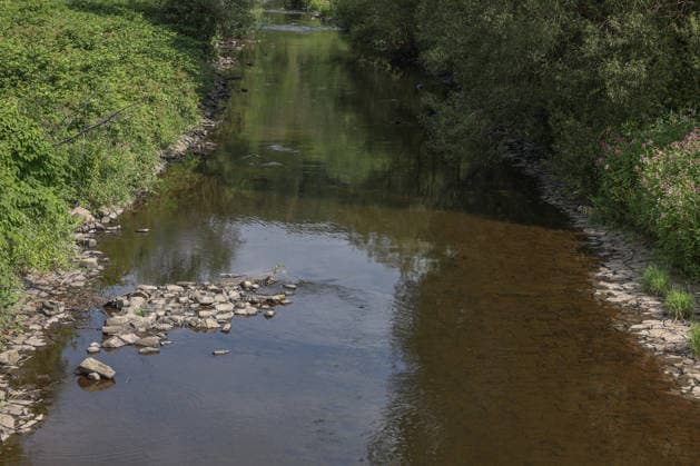 Sommer im Siegerland. Der Fluss Sieg wie hier bei Niederschelden fuehrt (führt) zur Zeit relativ wenig Wasser. Die Bezirksregierung Arnsberg untersagt daher die Wasserentnahme im Regierungsbezirk u.a. aus der Sieg aufgrund anhaltender Trockenheit. Sommer im Siegerland am 16.07.2026 in Siegen Deutschland. *** Summer in the Siegerland: The Sieg River, as seen here near Niederschelden, is currently carrying relatively little water. The Arnsberg District Government has therefore banned water withdrawal in the district—including from the Sieg—due to the ongoing drought. Summer in the Siegerland on July 16, 2026, in Siegen, Germany