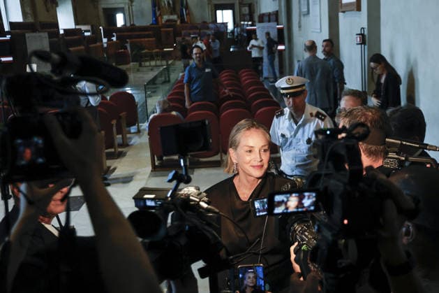 Global Nobel Laureates Assembly on Artificial Intelligence and Nuclear War in Rome ROME, ITALY, JULY 16: U.S. actress Sharon Stone talks to the press at the end of the last day of the Global Nobel Laureates Assembly on Artificial Intelligence and Nuclear War at the Capitoline Hill in Rome, Italy, on July 16, 2026. Riccardo De Luca Anadolu Rome Italy. Editorial use only. Please get in touch for any other usage.  Copyright: x2026xAnadoluxRiccardoxDexLucax
