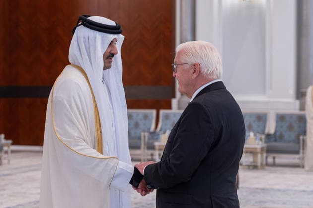 Emir of Qatar Receives Condolences from Heads of State - Doha Emir of Qatar Sheikh Tamim bin Hamad Al Thani receives Frank-Walter Steinmeier, President of the Federal Republic of Germany (right), who presents his condolences after the passing of Sheikh Tamim’s father, the late Emir Sheikh Hamad bin Khalifa Al Thani, at Lusail Palace, in Doha, Qatar, on July 15, 2026. Photo by Balkis Press ABACAPRESS.COM Doha Qatar  Copyright: xBalkisxPress ABACAx
