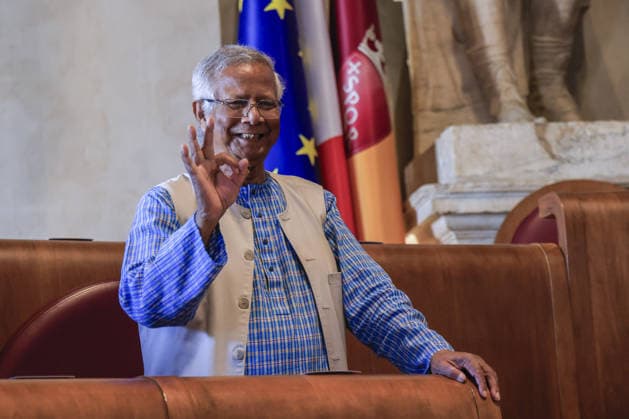 Global Nobel Laureates Assembly on Artificial Intelligence and Nuclear War in Rome ROME, ITALY - JULY 16: Muhammad Yunus attends the last day of the Global Nobel Laureates Assembly on Artificial Intelligence and Nuclear War at the Capitoline Hill in Rome, Italy, on July 16, 2026. Riccardo De Luca Anadolu Rome Italy. Editorial use only. Please get in touch for any other usage.  Copyright: x2026xAnadoluxRiccardoxDexLucax