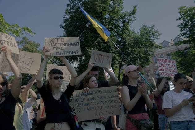Ukrainians protest in Kyiv following the dismissal of Defence Minister Mykhailo Fedorov. The previous day, President Volodymyr Zelensky announced the removal of the widely popular minister as part of a broader cabinet reshuffle. - 16 07 2026 - Ukraine Kyiv Oblast Kyiv () -  LouisxLemaire-Sicrex xLexPictorium LePictorium_0339100