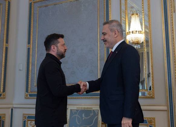 News Themen der Woche KW29 Ukrainian President Zelenskyy - Turkish Foreign Minister Fidan meeting in Kyiv KYIV, UKRAINE - JULY 16: Ukrainian President Volodymyr Zelenskyy (L) meets with Turkish Foreign Minister Hakan Fidan (R) during Fidan s official visit in Kyiv, Ukraine, on July 16, 2026, Murat Gok Anadolu Kyiv Ukraine. Editorial use only. Please get in touch for any other usage.  Copyright: x2026xAnadoluxMuratxGokx