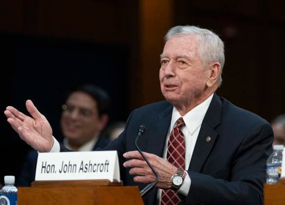July 16, 2026, Washington, District Of Columbia, USA: Former United States Attorney General John Ashcroft, testifies before the US Senate Committee on the Judiciary, on the nomination of Todd Blanche to be United States Attorney General, in the Hart Senate Office Building on Capitol Hill in Washington, DC, USA, on Thursday, July 16, 2026 Washington USA  - ZUMAs152 20260716_faa_s152_016 Copyright: xAndrewxThomasx