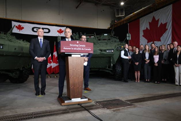 July 16, 2026, London, On, Canada: Prime Minister Mark Carney speaks during a visit to General Dynamics in London, Ont., on Thursday, July 16, 2026. London Canada  - ZUMAc35_ 20260716_zaf_c35_042 Copyright: xNeox