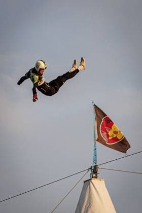LICHTENVOORDE - Stuntman Jim Jimbo van Nes flies over the Megatent on the first day of the Zwarte Cross festival. The four-day music, theater, and motocross event is taking place in the Achterhoek for the 28th time. ANP EMIEL MUIJDERMAN netherlands out - belgium out  Copyright: xx x563676101x originalFilename: 563676101.jpg