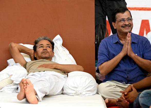 News Themen der Woche KW29 NEW DELHI, INDIA - JULY 16: Aam Aadmi Party national convenor Arvind Kejriwal speaks with social activist Sonam Wangchuk who is on 19th day of his indefinite hunger strike in solidarity with Cockroach Janta Party protest demanding resignation of Union Education Minister Dharmendra Pradhan over alleged irregularities in the NEET examination, at Jantar Mantar, on July 16, 2026 in New Delhi, India. (Photo by Ishant Chauhan Hindustan Times) AAP Chief Arvind Kejriwal Joins CJP Protest, Meets Sonam Wangchuk At Jantar Mantar
