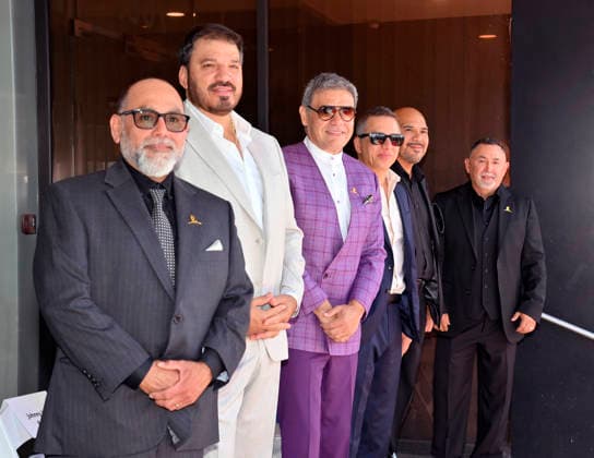 Intocable band members (L-R), Johnny Lee Rosas, Rene Martinez, Ricardo Munoz, Alejandro Gulmar, Feliz Salinas and Sergio Serna attend their Hollywood Walk of Fame star ceremony honoring the band with the 2,852nd star on the Hollywood Walk of Fame in Los Angeles on Thursday, July 16, 2026.  LAP2026071603 JIMxRUYMEN