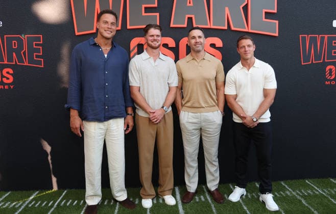 Los Angeles CA July 16: Blake Griffin, Sam Darnold, Ryan Kalil, Christian McCaffrey. at We Are Osos Premiere held at The Pacific Design Center in Los Angeles, CA. on July 16, 2026 Credit: AdMedia Los Angeles USA - ZUMAa123 20260716_zaa_a123_281 Copyright: xADx