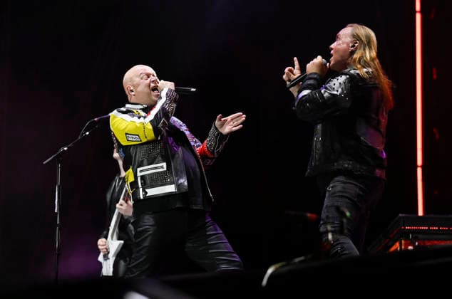 From left: Michael Kiske and Andreas Deris, vocalists for the German metal band Helloween perform during the International Music Festival Masters of Rock in Vizovice near Zlin, Czech Republic, July 16, 2026. (CTKxPhoto DaliborxGluck) CTKPhotoP2026071608358  CTKPhotoP2026071608358