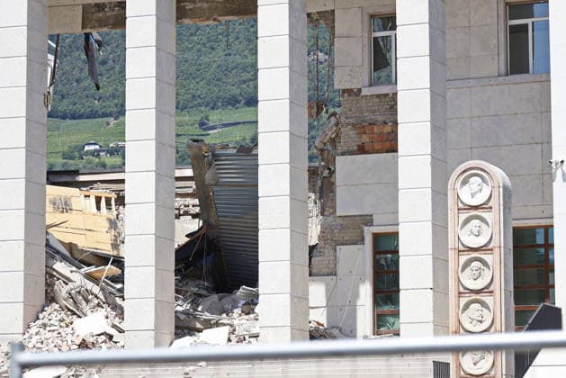 RECORD DATE NOT STATED IPA86759254 - Bolzano, July 17, 2026. The Collapse of the Bolzano Courthouse: The Day After. Pictured: Courthouse Square the Day After. Photo: Provincial Councilor Christian Bianchi. Loris Reggiani, Inspector of the Permanent Fire Department. Judges Ivan Perathoner and Stefan Tappeiner. Assistant District Attorney Igor Secco. President of the Bar Association Karl Pfeifer.  Copyright: xLorenzoxZambello.x xx 86759254