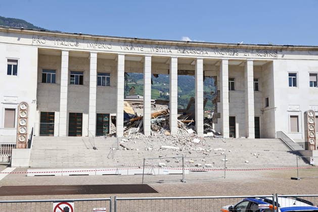 RECORD DATE NOT STATED IPA86759203 - Bolzano, July 17, 2026. The Collapse of the Bolzano Courthouse: The Day After. Pictured: Courthouse Square the Day After. Photo: Provincial Councilor Christian Bianchi. Loris Reggiani, Inspector of the Permanent Fire Department. Judges Ivan Perathoner and Stefan Tappeiner. Assistant District Attorney Igor Secco. President of the Bar Association Karl Pfeifer.  Copyright: xLorenzoxZambello.x xx 86759203