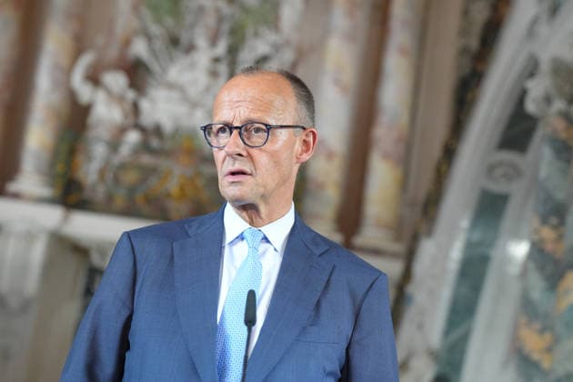 Pressekonferent nach dem 26. Deutsch-Franzoesischer Ministerrat Bundeskanzler Friedrich Merz im Portrait bei der Pressekonferenz nach dem 26. Deutsch-Franzoesischen Ministerrat, Bruehl, 17.07.2026 Bruehl NRW Deutschland *** Press Conference Following the 26th German-French Ministerial Council: A Portrait of Chancellor Friedrich Merz at the Press Conference Following the 26th German-French Ministerial Council, Brühl, July 17, 2026, Brühl, North Rhine-Westphalia, Germany