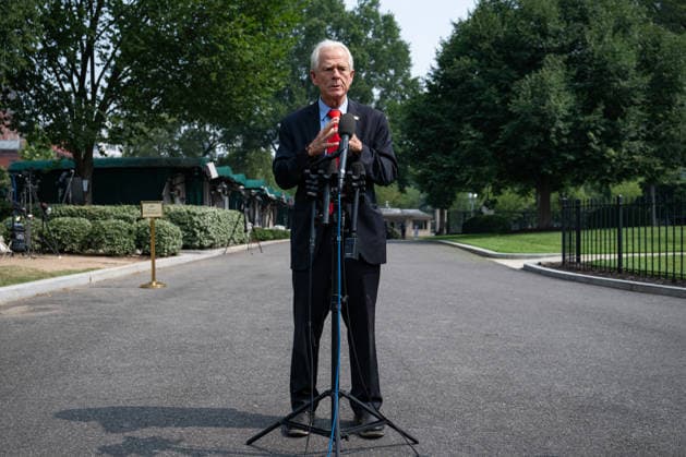 Peter Nevarro Speaks to Press Outside the White House WASHINGTON, DC - JULY 17: Senior Counselor to the President for Trade and Manufacturing Peter Navarro speaks to press outside the White House on July 17, 2026 in Washington, DC. Navarro primarily spoke about President Trump’s speech Thursday night. (Photo by Annabelle Gordon for The Washington Post) Washington DC United States  Copyright: xPool ABACAx