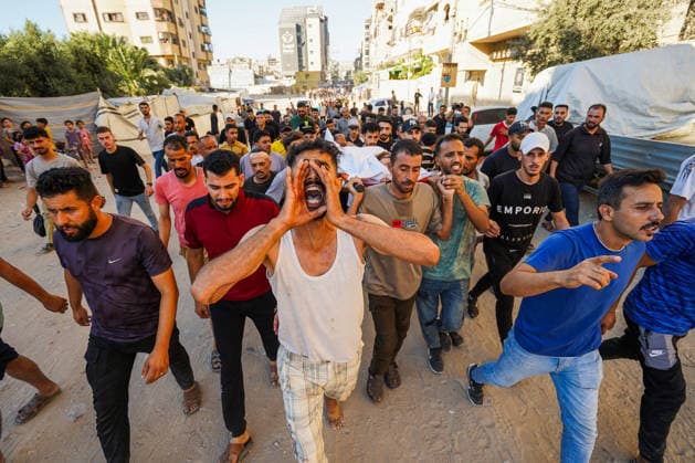 Eight Palestinians killed, 20 injured in Israeli strike on funeral gathering in Gaza JABALIA, GAZA, PALESTINE - JULY 17: Palestinians mourn as the bodies of those killed are taken from the morgue of Al-Awda Hospital for burial after an Israeli strike targeted civilians gathered outside the Al-Awda Hospital for other Palestinians funeral, in Jabalia, Gaza, Palestine on July 17, 2026. The attack killed eight people and injured 20 others. Adam Bilal Anadolu Jabalia Gaza. Editorial use only. Please get in touch for any other usage.  Copyright: x2026xAnadoluxAdamxBilalx