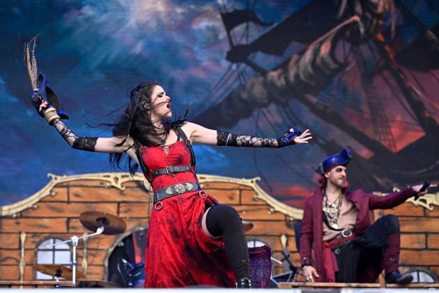 French heavy metal singer Clementine Delauneyova of Austrian music group Visions of Atlantis performs during the International Music Festival Masters of Rock in Vizovice near Zlin, Czech Republic, July 17, 2026. (CTKxPhoto DaliborxGluck) CTKPhotoP2026071706597  CTKPhotoP2026071706597